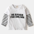 T-shirt manches longues enfant avec imprimé lettres et manches à rayures noir blanc - 90 / Blanc