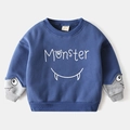 Blauwe en grijze kindersweatshirt met monsterprint en gelaagde mouwen - 90cm / Blauw