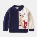 Detail of baby boy color-block sweater with embroidered elephant riding a tricycle - 90 / Elephant Riding Tricycle