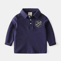 Dunkelblauer Langarm-Polohemd für Jungen mit besticktem Wappenflicken auf der Brust - 90 / Marineblau