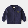 Gilet en tricot bleu marine pour enfants avec une broderie de dinosaure jaune devant - Bleu Marine