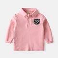 Polo classica a maniche lunghe rosa chiaro per bambini con stemma a stelle - Giada Rosa