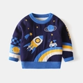 Navy blue boys sweater with space rocket knit patterns for autumn and winter season - Navy Blue