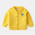 Felgele gebreide cardigan voor kinderen met V-hals en geborduurde panda-patch - Geel / 90cm