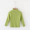 Grass green kids high neck ribbed knit sweater with elegant wood ear edge detail - Light Green / 90