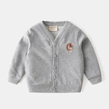 Grijs gebreid vest voor kinderen met uilborduurwerk en v-hals met knoopsluiting - Grijs / 90cm