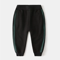 Pantalon de jogging enfant doublé polaire noir avec bandes latérales vertes et taille élastique - 90 / Noir