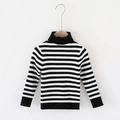 Kids' high collar knit sweater in classic black and white horizontal stripes style - Black & White Stripes / 90
