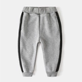Gray fleece-lined boys' sweatpants with black side stripes and elastic waist for kids - 90 / Gray