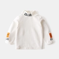 White high-neck thermal long sleeve T-shirt for boys with orange sleeve patches - 90 / White