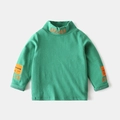 Maglia verde per bambini a lupetto in cotone con ricami e toppe alla moda vivaci - 90 / Verde