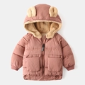 Giacca bimbi con cappuccio orecchie d'orso e spessa fodera in sherpa rosa antico - 90 / Caffè Caramello