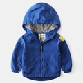 Blue hooded jacket for boys with cartoon patch and soft striped lining detail - 90cm / Blue Smile Patch
