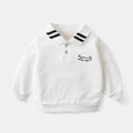 Felpa a polo bianca a maniche lunghe per bambini con ricamo a coccodrillo e collo a righe - 90cm / Bianco