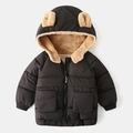 Giacca bimbi nera con cappuccio in pile kaki e simpatiche orecchie da orsetto - 90 / Nero