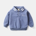 Felpa da bambino blu grigio con colletto polo a righe bianche e ricamo a coccodrillo - 90cm / Blu Denim