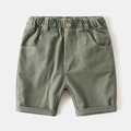 Olive green boys cotton shorts with elastic waist and contrast stitching detail - 110cm / Army Green