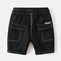 Boys black cargo shorts with elastic waist and white contrast stitching detail - 100 / Black