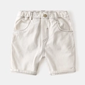 White cotton boys shorts with elastic waist, brass button and contrast stitching detail - 100cm / White