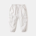 White children's cargo pants with black contrast stitching and elasticated waist and cuffs - 90 / White