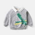 Sweat gris à manches longues pour enfant avec col polo et motif crocodile de dessin animé - 90 / Gris
