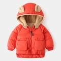 Thick red hooded jacket for toddlers with cute bear ears and fleece lining - Red