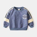 Blaues Kinder-Sweatshirt mit beigen Patchwork-Ärmeln im lässigen Sportstil - 90 / Blau