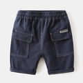 Dark blue boys cargo shorts with elastic waist and contrast stitching pockets - 90 / Navy Blue