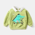 Sweat-shirt enfant vert clair à manches longues avec col polo et motif crocodile dessin - 90 / Vert fruit