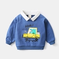 Sweatshirt bleu pour enfant avec col blanc et imprimé mignon de crocodile en voiture jaune - 90 / Bleu Denim