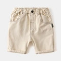 Pantaloncini beige in cotone per bambino con vita elastica e cuciture a contrasto - Cachi / 120cm