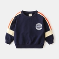 Kinder Langarm-Sweatshirt in Dunkelblau mit orange-weiß gestreiften Ärmeln im Kontrast - 90 / Marineblau