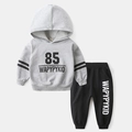 Kinder sportset met grijze hoodie en zwarte joggingbroek met nummer 85 opdruk - 100 / Grijs Set