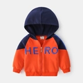 Kinder hoodie met rits in oranje en donkerblauw met HERO borduursel en sportieve strepen - 90 / Oranje Marine Patchwork