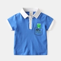 Blauw polo shirt met korte mouwen voor kinderen, kikkerprint en contrasterende kraag - 90 / Blauw