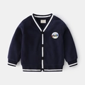 Cardigan lavorato a maglia blu navy per bambino con scollo a V e ricamo di auto - 120cm / Blu Navy Scuro