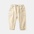 Boys' casual cotton pants with contrast stitching and elastic waist in beige color - 90cm / Off-white