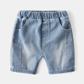 Classic light blue wash denim shorts for boys with elastic waist and side pockets - 90 / Light Blue