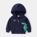 Felpa con cappuccio blu scuro per bambini con toppa a coccodrillo verde e cerniera - 90cm / Blu Notte