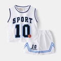 Conjunto de baloncesto para niños en malla transpirable con número 10 y motivo sport - 90 / Blanco