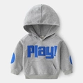 Grijze kinder hoodie met blauwe PLAY! borduring en kangoeroezak aan de voorzijde - 100cm / Grijs