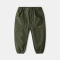 Army green casual cargo pants for boys with elastic waistband and large side pockets - 90cm / Army Green