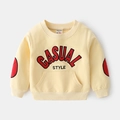 Kids casual beige sweatshirt with elbow patches and letter print for spring - 90cm / Beige