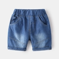 Boys summer Tencel denim shorts with elastic waistband and washed blue finish - Dark Blue / 90cm