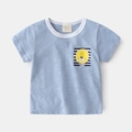 T-shirt bleu clair pour garçon en coton flammé avec poche lion et imprimé - 90cm / Bleu Ciel