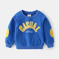 Blue kids' sweatshirt with yellow 'CASUAL STYLE' text and round elbow patches - 90cm / Blue