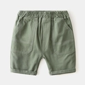 Olive green kids casual shorts with elastic waist and white contrast stitching detail - Army Green / 90cm