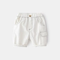 Summer boys' white casual cargo shorts with elastic waist and side pocket details - White / 100cm