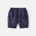 Boys navy blue cargo shorts with elastic waist and white contrast stitching detail - Navy Blue / 90cm