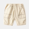 Children's casual cotton shorts in beige with elastic waist and contrast stitching detail - Beige / 90cm